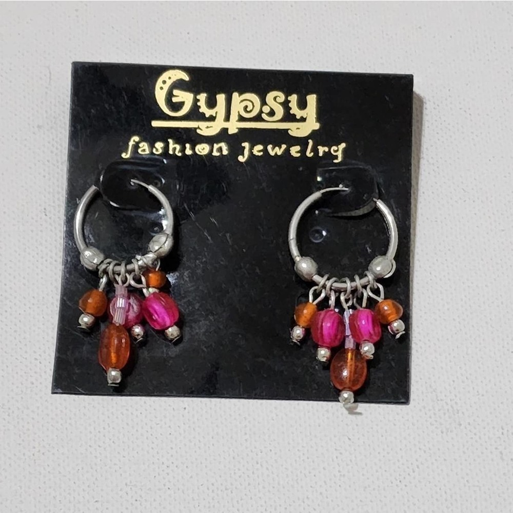 TRESKA Pink And Orange beaded dangle chandelier‎ earrings